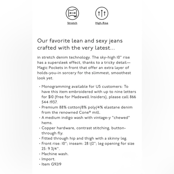 Women’s Madewell 10" High Riser Skinny Jeans Chewed Hem Edition Buttons Size 26 - Picture 16 of 16